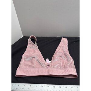 Pink Victorias Secret PINK Triangle Bralette M Ribbed Metallic Shine Adjustable